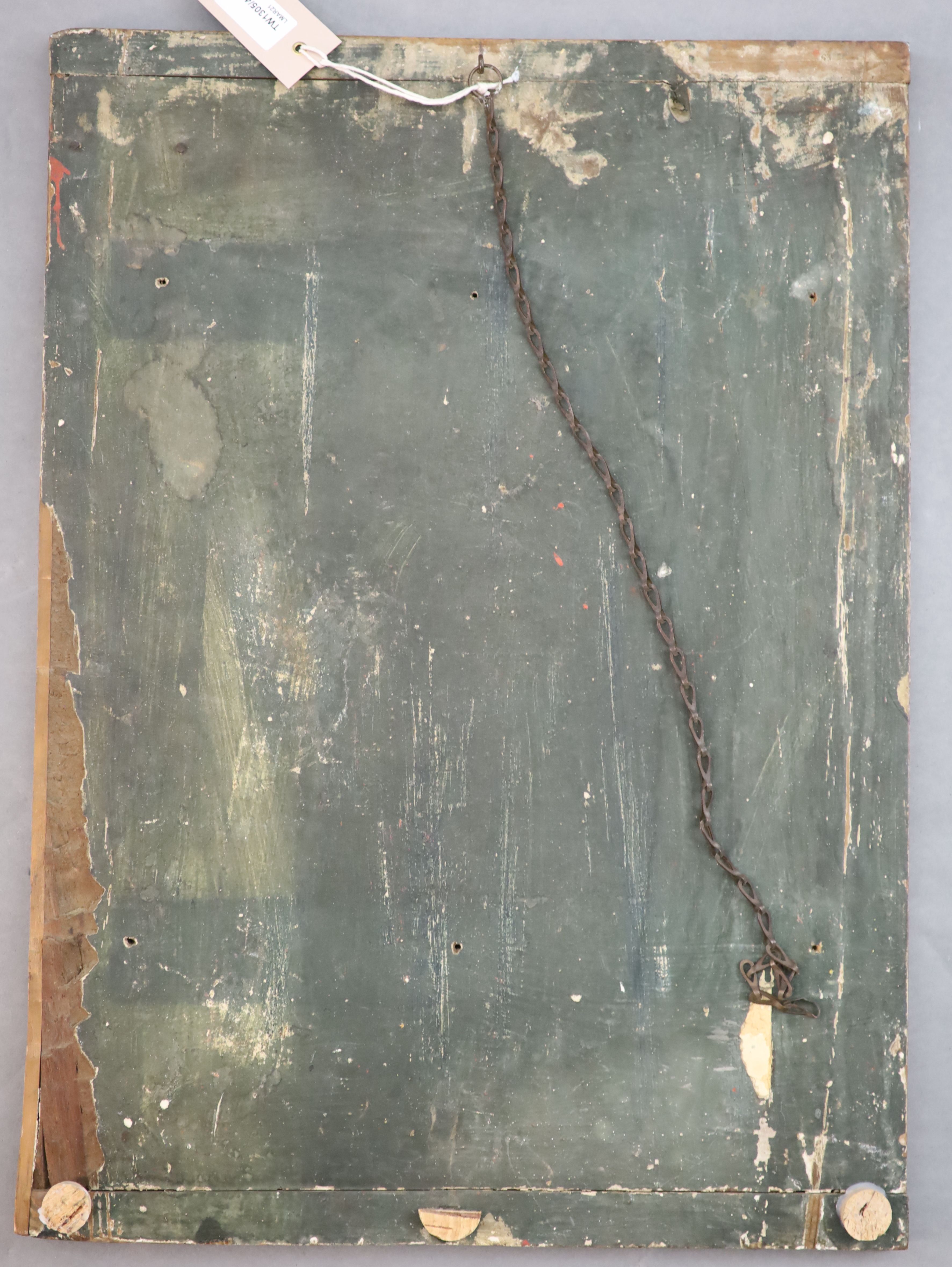 A 19th century tempera on panel icon, probably Russian, 22.5 x 16.25in.